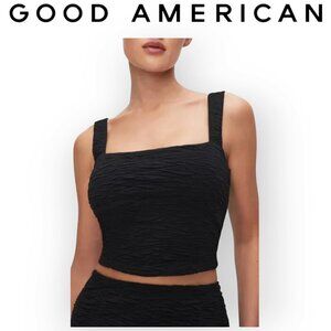 Good American Black Square Neck Crop Tank Top Size L NWT